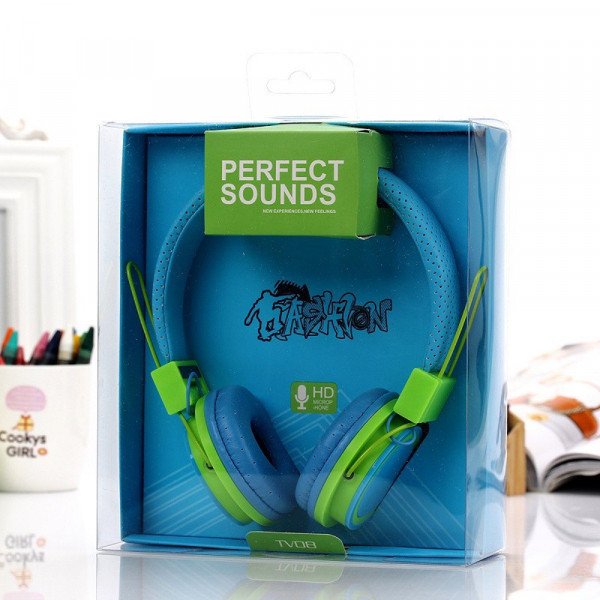 Wholesale Perfect Sound Stereo Headphone with Mic (Blue Green)